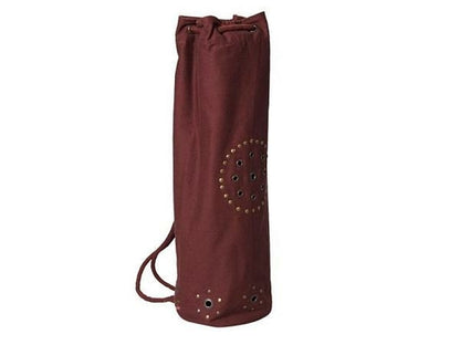 Chocolate brown OMSutra OM Mahashakti yoga bag made of durable fabric, designed for carrying yoga mats.