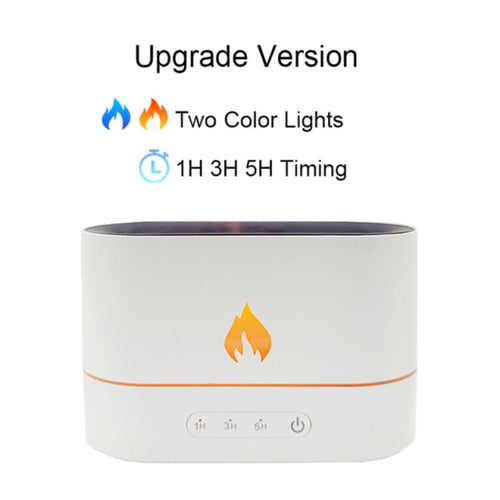 Yellow Pandora essential oil diffuser with flaming effect, adjustable timer, and mist output, designed for aromatic relaxation.