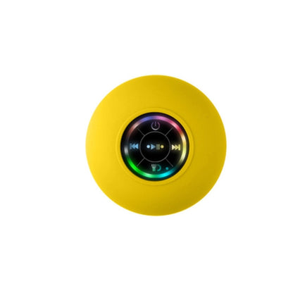 Mini waterproof RGB Bluetooth speaker by Yellow Pandora, showing colorful LED lights and compact design for portable audio.