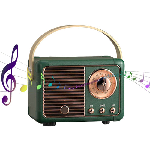 Yellow Pandora Bluetooth compact retro speaker with built-in radio, vintage design, and modern audio features.