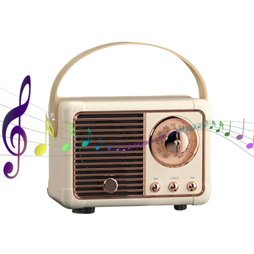 Yellow Pandora Bluetooth compact retro speaker with built-in radio, vintage-inspired design, and portable audio functionality.