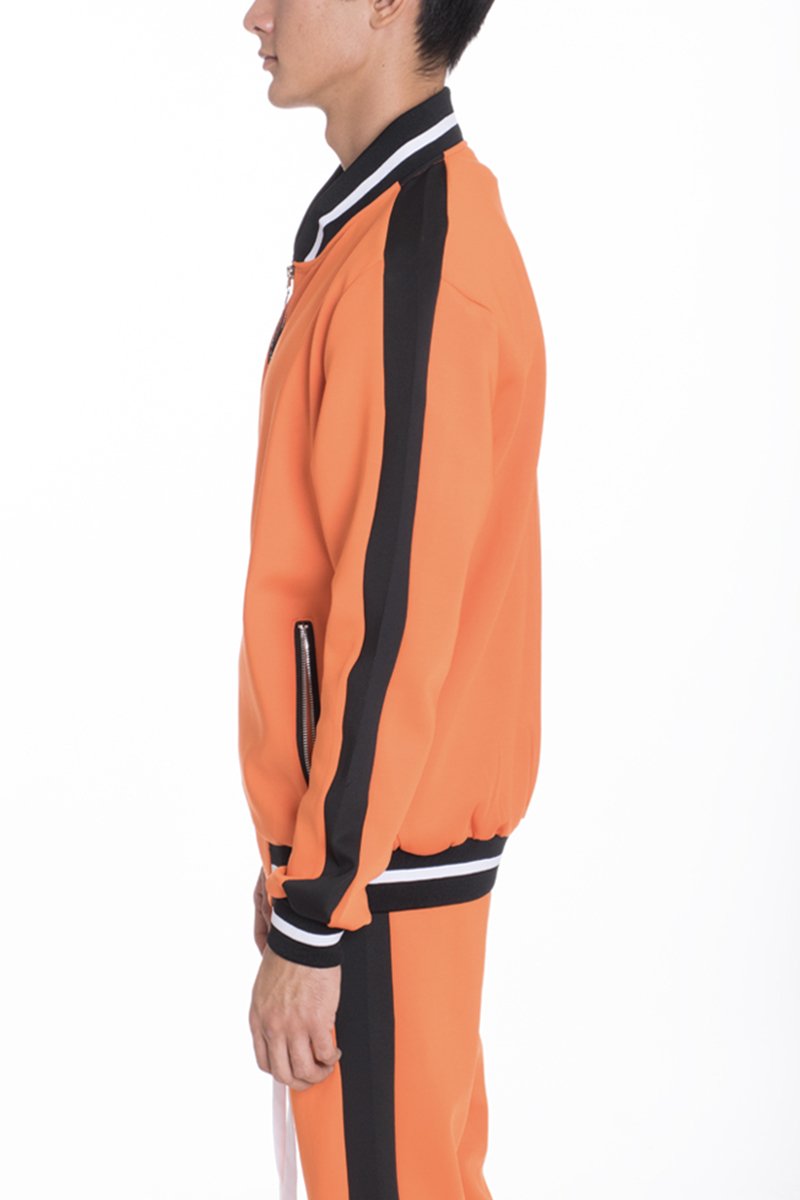 Lime Milo heavy weight solid track jacket in activewear style, shown in a close-up image.
