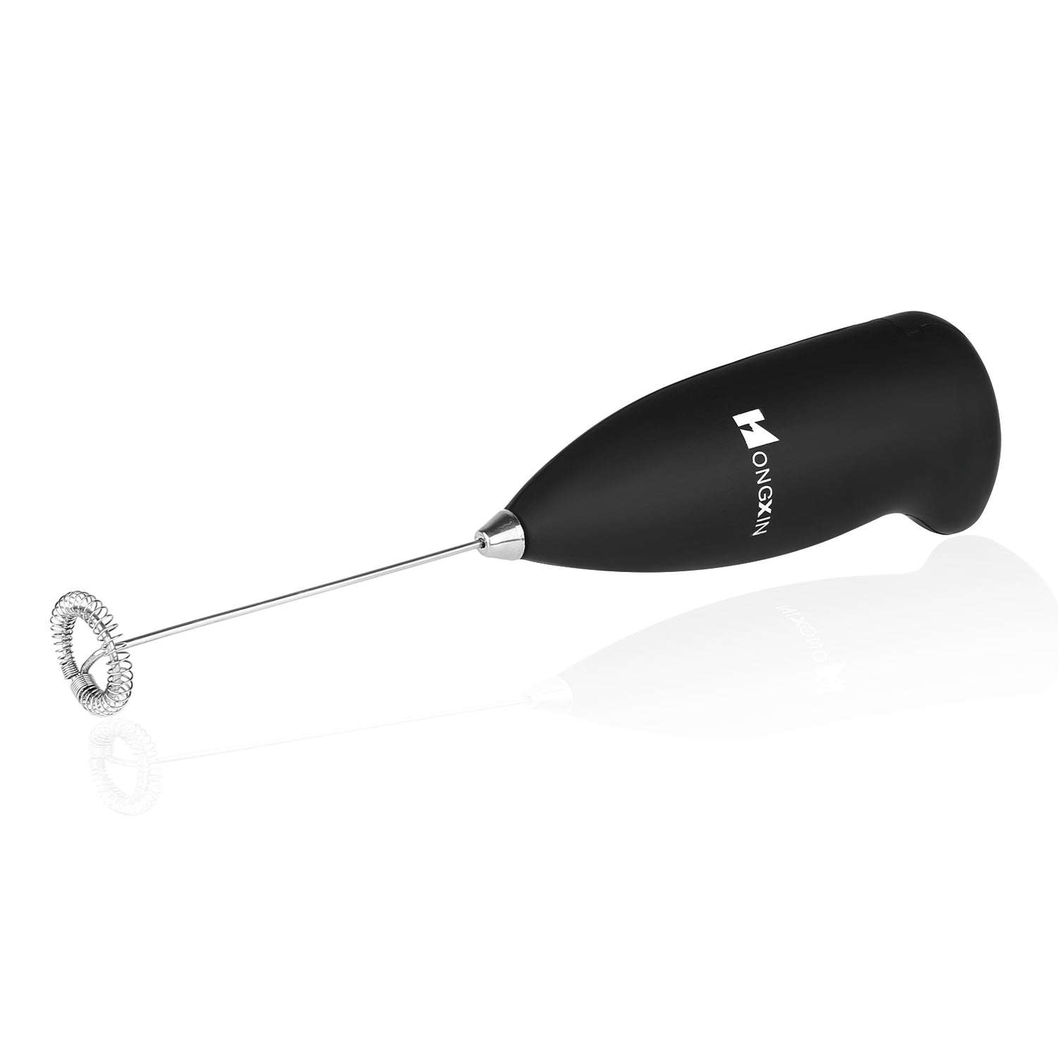Teal Simba stainless steel milk frother and foam blender for bath and beauty, showing the sleek, metallic device in use.