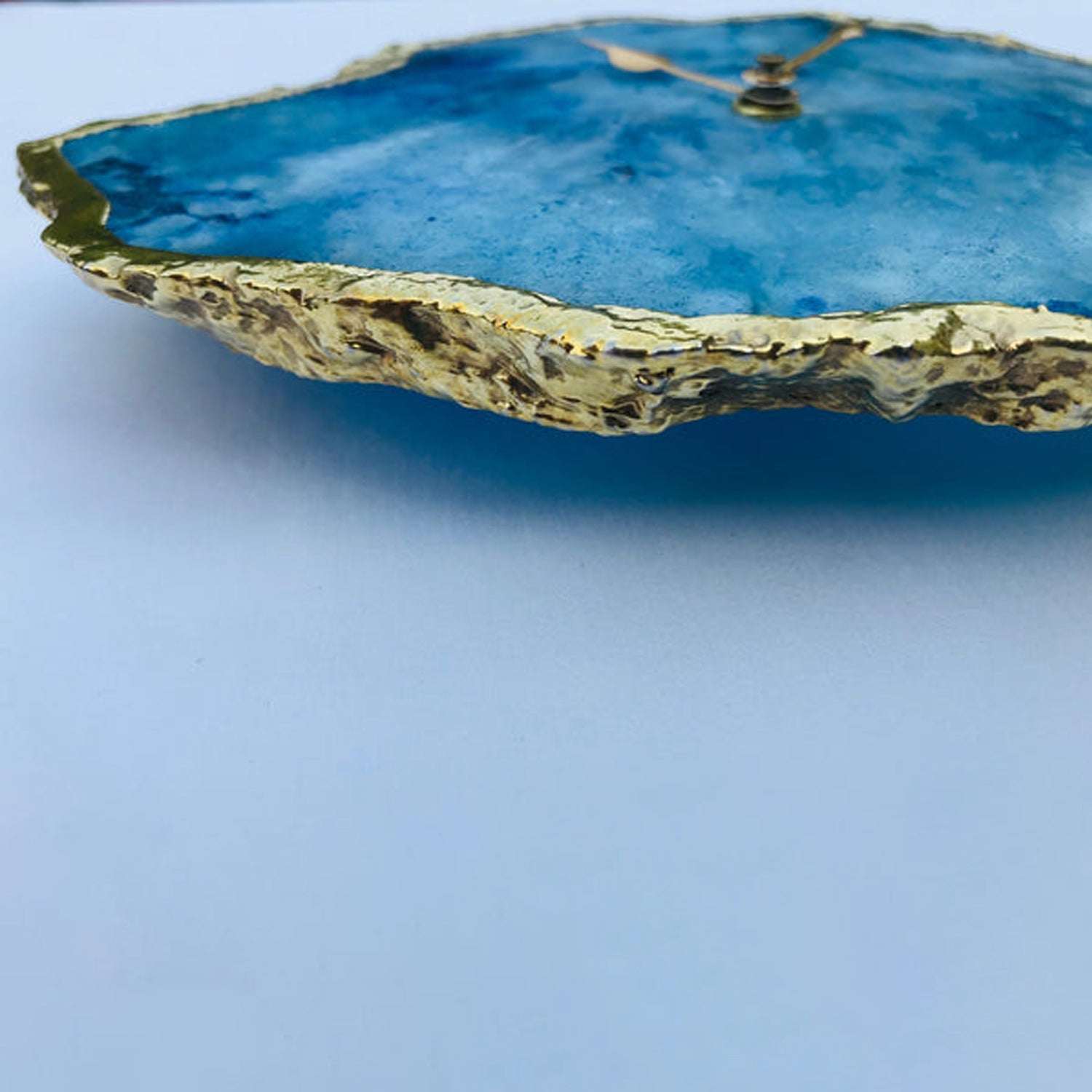 Ocean blue large agate wall or table clock by Coffee Dione, featuring natural stone design and personalized details.
