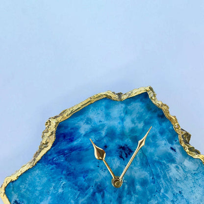 Ocean blue large agate wall or table clock by Coffee Dione featuring natural stone design and personalized touch for home decor.