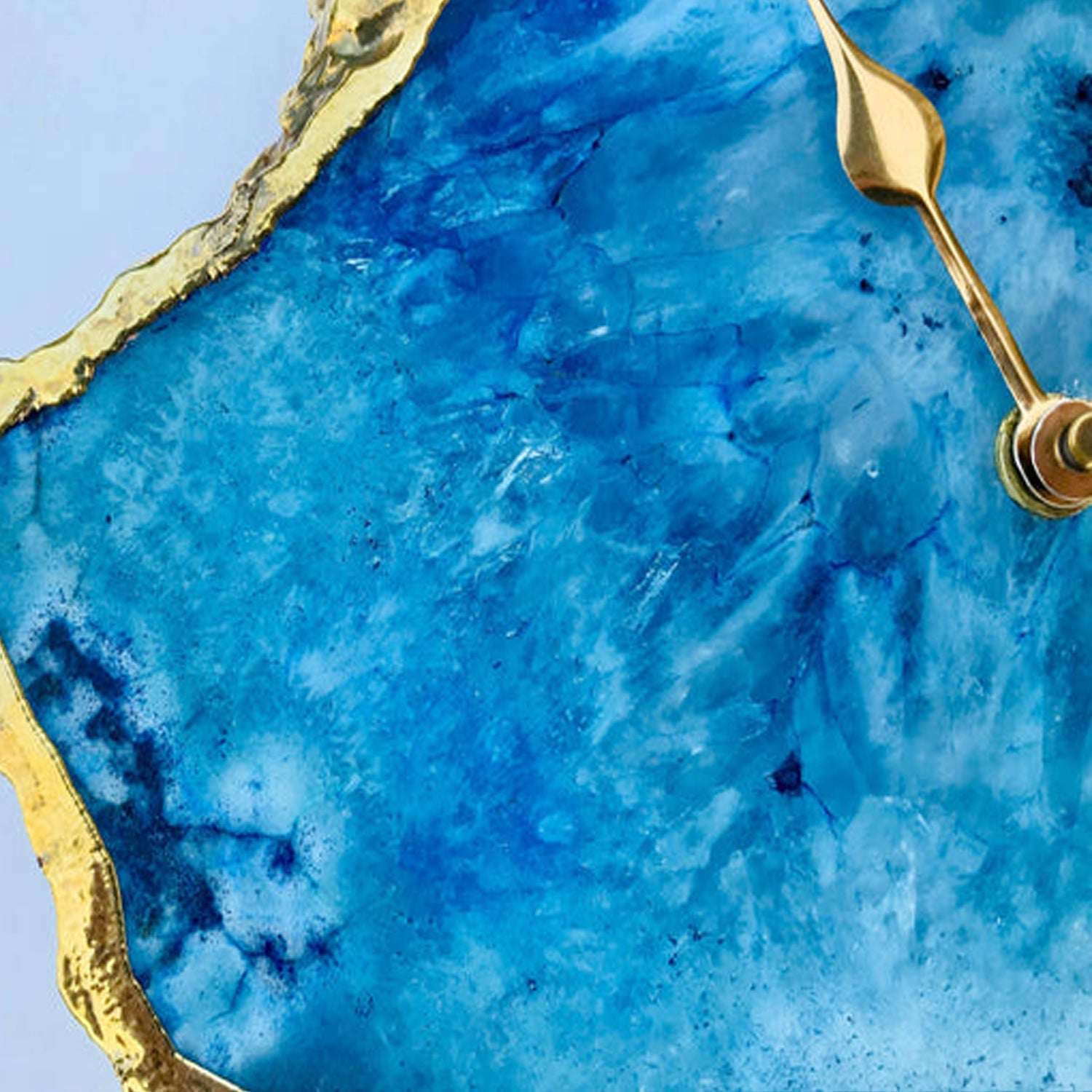 Ocean blue large agate wall or table clock by Coffee Dione, showcasing a unique polished agate design for home decor.