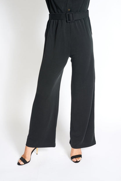 Black wide-leg pants for women from Azure Thanatos, designed for office wear with a comfortable, loose fit.