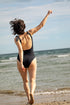 Black Egee one-piece swimsuit by Silver Daedalus, stylish lingerie and swimwear with a sleek design and eco-friendly fabric.
