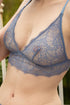 Silver Daedalus Liao Myosotis bustier lingerie with delicate floral lace and strapless design, shown on a model in a stylish pose.