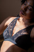 Silver Daedalus Neva black foulard lingerie bra with lace details, featuring elegant design and sustainable fabric.