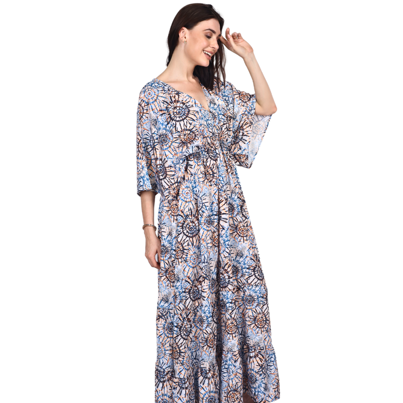 Jade Poppy summer maxi dress in one size, flowing fabric, sleeveless design, and casual style perfect for warm weather.
