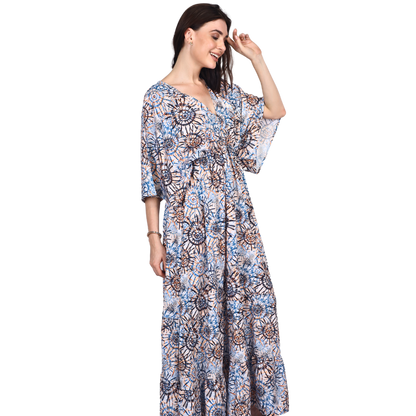Jade Poppy summer maxi dress in one size, flowing fabric, sleeveless design, and casual style perfect for warm weather.