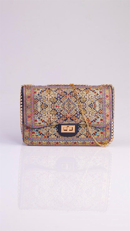 Dark blue handmade Oriental multicolor handbag by Chocolate Eros, featuring elegant design and intricate patterns on a Bags &amp; Wallets image.