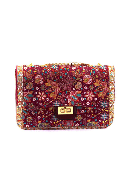 Elegant handmade Oriental multicolor handbag with floral red design from Chocolate Eros, crafted for stylish Bags &amp; Wallets collection.