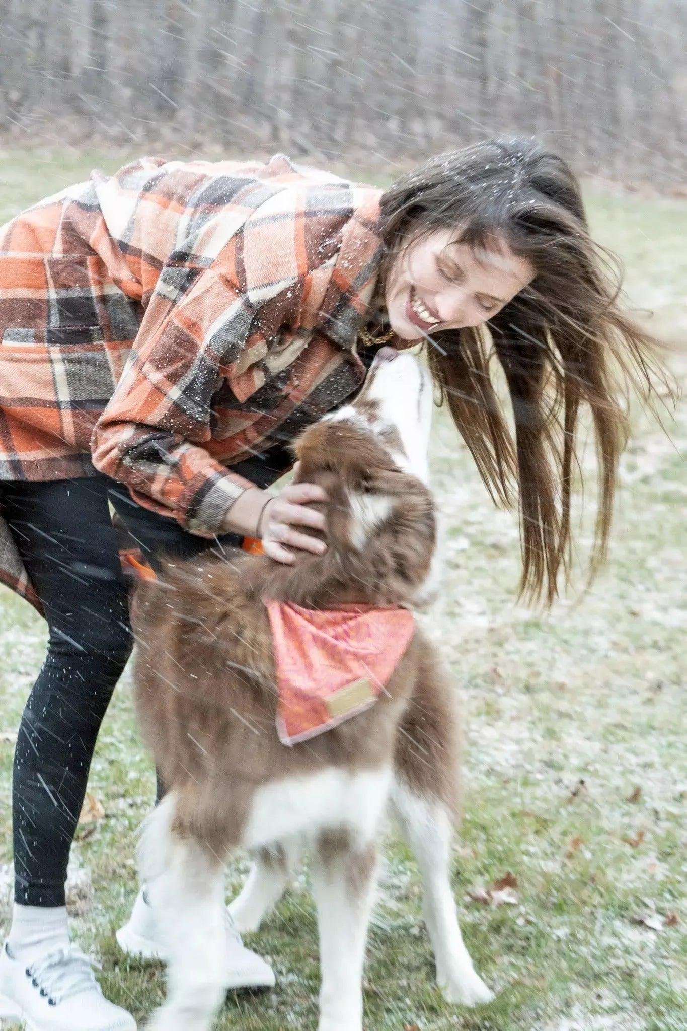 Pets wearing Burgundy Perses oversized plaid long shacket, cozy and stylish pet shacket with a large plaid pattern.
