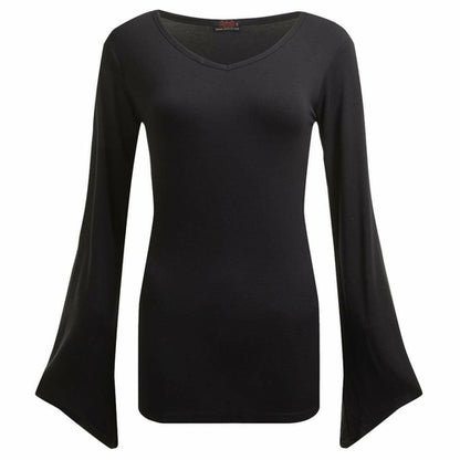 Black Jasper Gothic Elegance V-neck goth sleeve top in black, featuring a stylish V neckline and long sleeves.