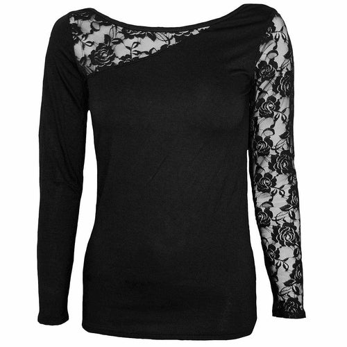 Black Jasper Gothic Elegance lace one-shoulder top in black, featuring intricate lace details and a stylish fashion accessory design.