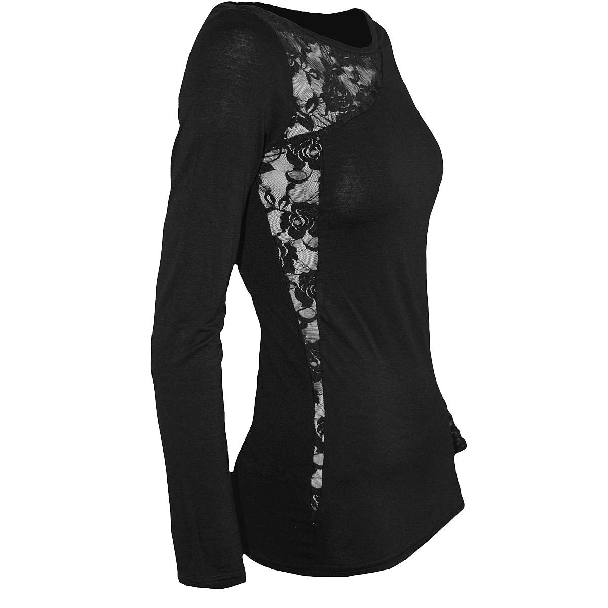 Black Jasper Gothic Elegance lace one-shoulder top in black, showcasing intricate lace detail and stylish fashion design.
