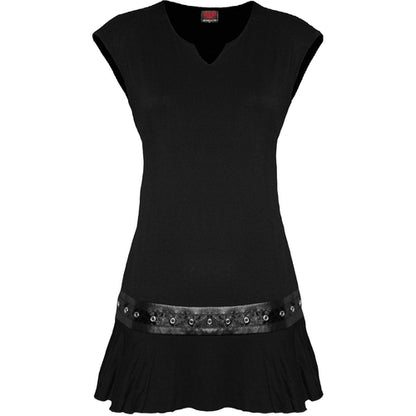Black Jasper Gothic Rock stud waist mini dress in black, featuring a fitted silhouette and edgy studded details.