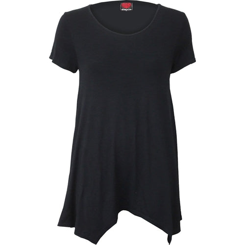 Black Jasper urban fashion smock tunic casual top, lightweight T-shirt with relaxed fit and simple design, displayed on a hanger.