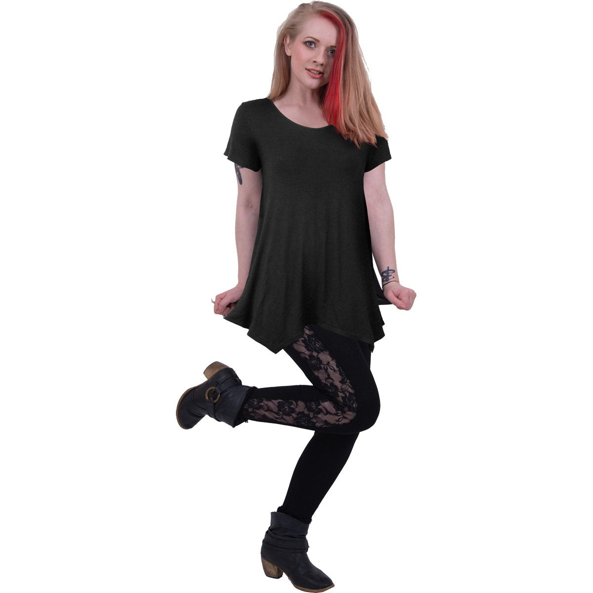 Black Jasper urban fashion smock tunic casual top, lightweight T-shirt with relaxed fit and trendy streetwear style.