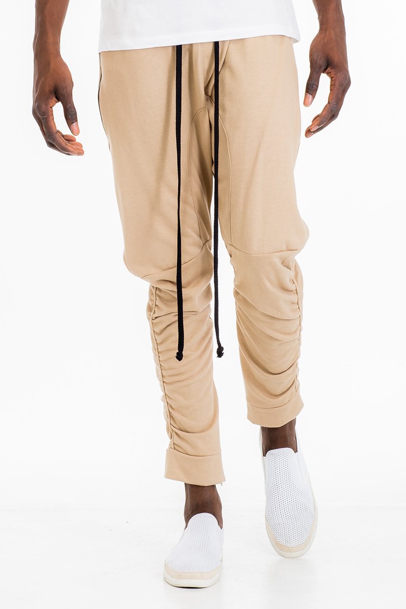 Lime Milo gathered cotton sweatpants in khaki color, comfortable casual pants with a relaxed fit and soft fabric.