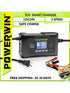 Indigo Icarus Powerwin P20 12V/24V 20A automatic car battery charger with digital display and cable connections.