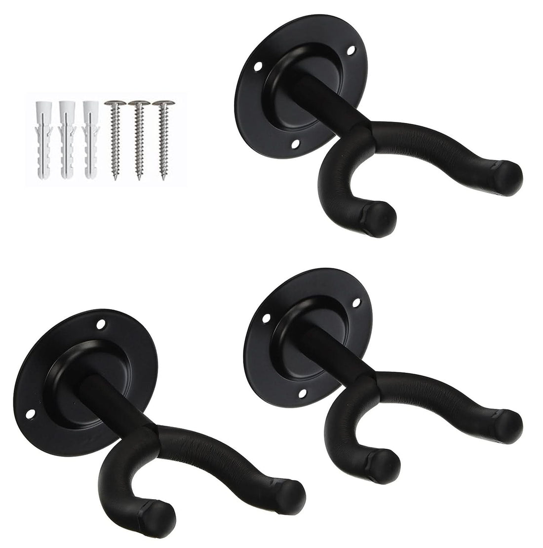 Set of three Violet Rose 5-core guitar wall hangers, sturdy hooks for displaying electric or acoustic guitars on the wall.