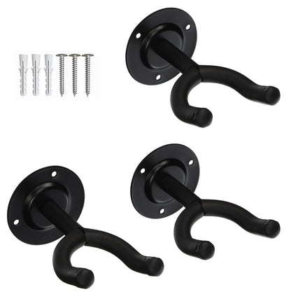 Set of three Violet Rose 5-core guitar wall hangers, sturdy hooks for displaying electric or acoustic guitars on the wall.