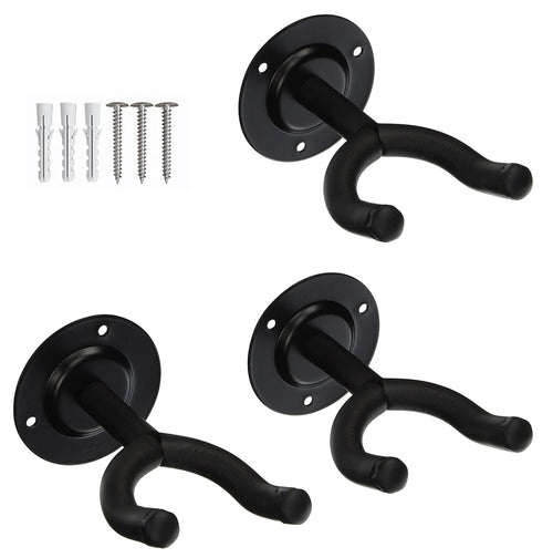 Set of three Violet Rose 5-core guitar wall hangers displaying guitars on wall hooks in a home music room.
