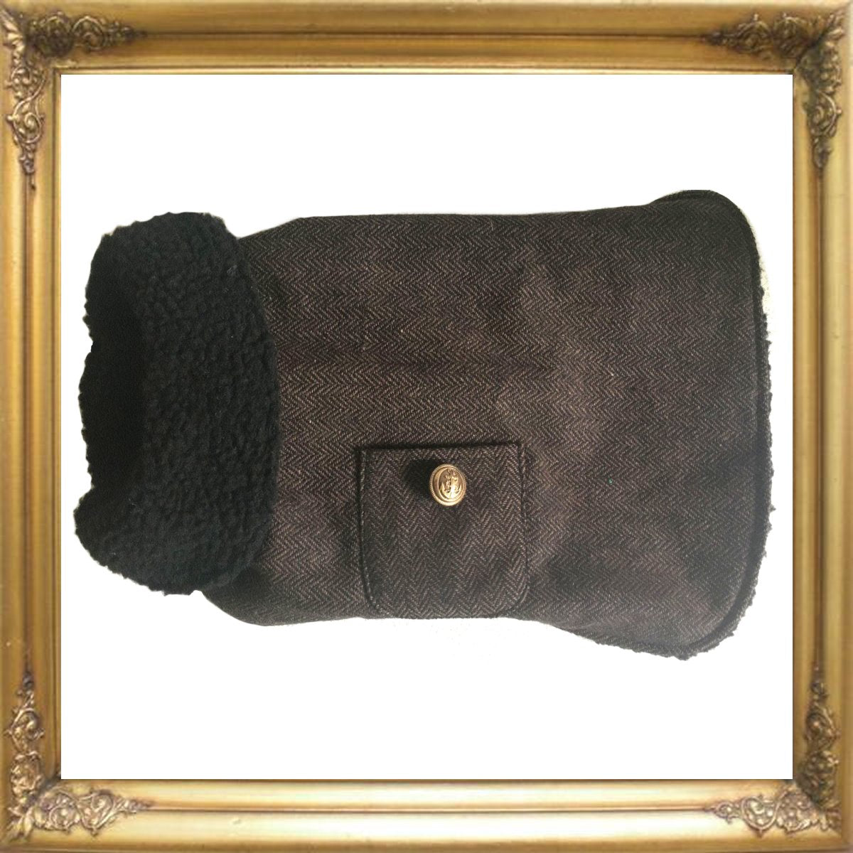 Salmon Oscar PA Brown Herringbone dog coat featuring stylish herringbone pattern and warm, cozy petwear for dogs.