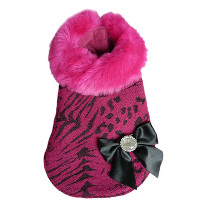 Lime Aeneas Belle Fur Coat for pets, stylish and warm pet clothing in soft fur material, shown on a small dog.