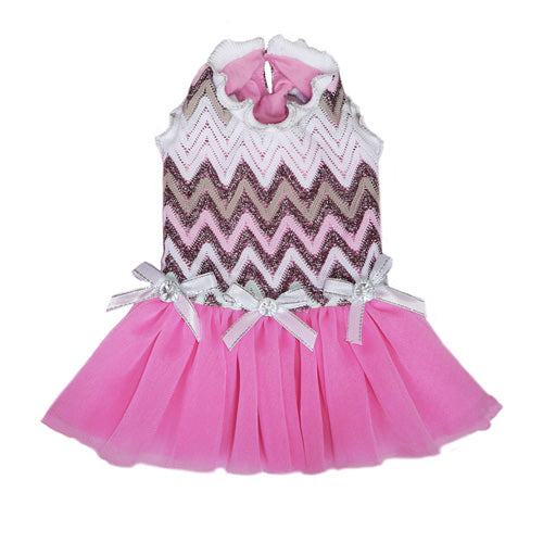 Lime Aeneas Daphne pet party dress in soft fabric with floral pattern, designed for stylish pets, shown on a small dog.