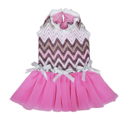 Lime Aeneas Daphne pet party dress in soft fabric with floral pattern, designed for stylish pets, shown on a small dog.