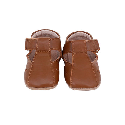 Rose Chestnut Dakota baby and toddler first walker shoes in tan leather, featuring soft soles and cute ankle straps.