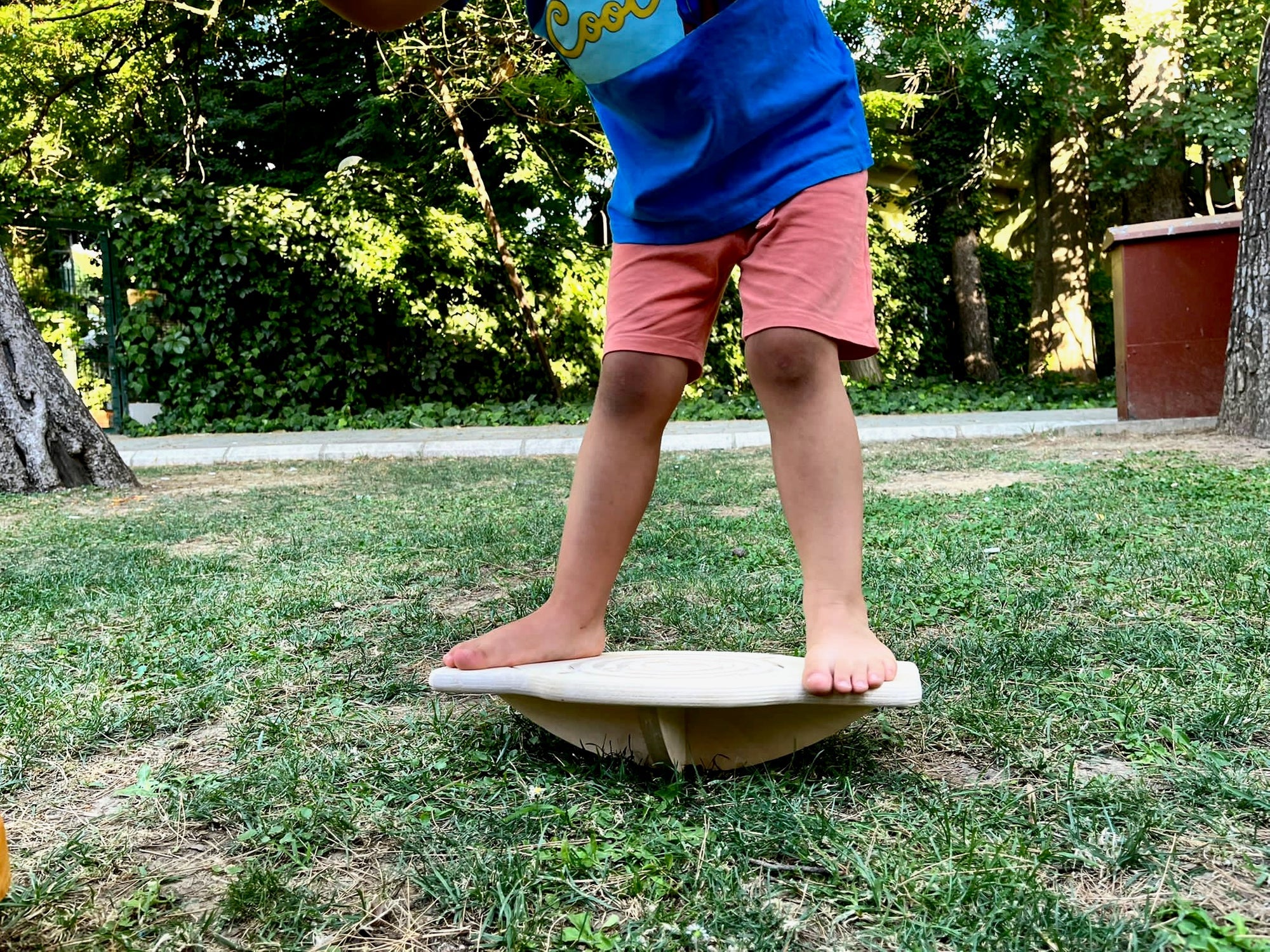 Red Oceanus Maze Wooden Balance Board for furniture, showing the curved wooden design and smooth finish.