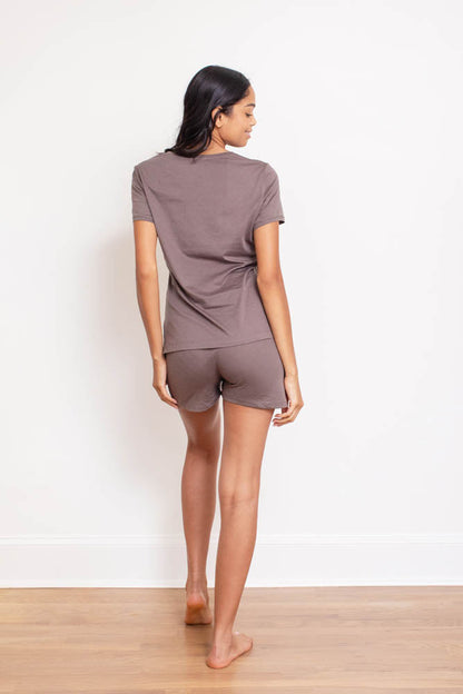 Orchid Tartarus PIMA Basic Tee Short Sleepwear Set featuring a soft short-sleeve top and matching shorts in a dusk color.