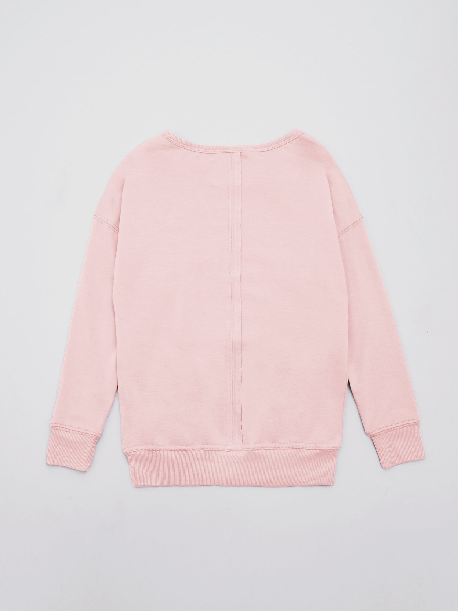 Pink crewneck sweatshirt for kids from Salmon Eros with exposed back design, comfortable and stylish kid&