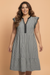 Plus size stripe flutter sleeve V-neck maxi dress by Byzantium Bay, flowing design with colorful horizontal stripes.
