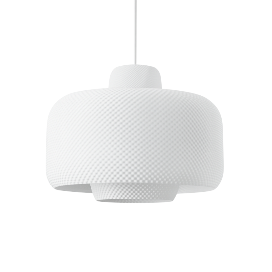 White Aurora Dome Pendant Lamp by Azure Pontus, modern lighting fixture with a sleek, spherical design for contemporary interiors.