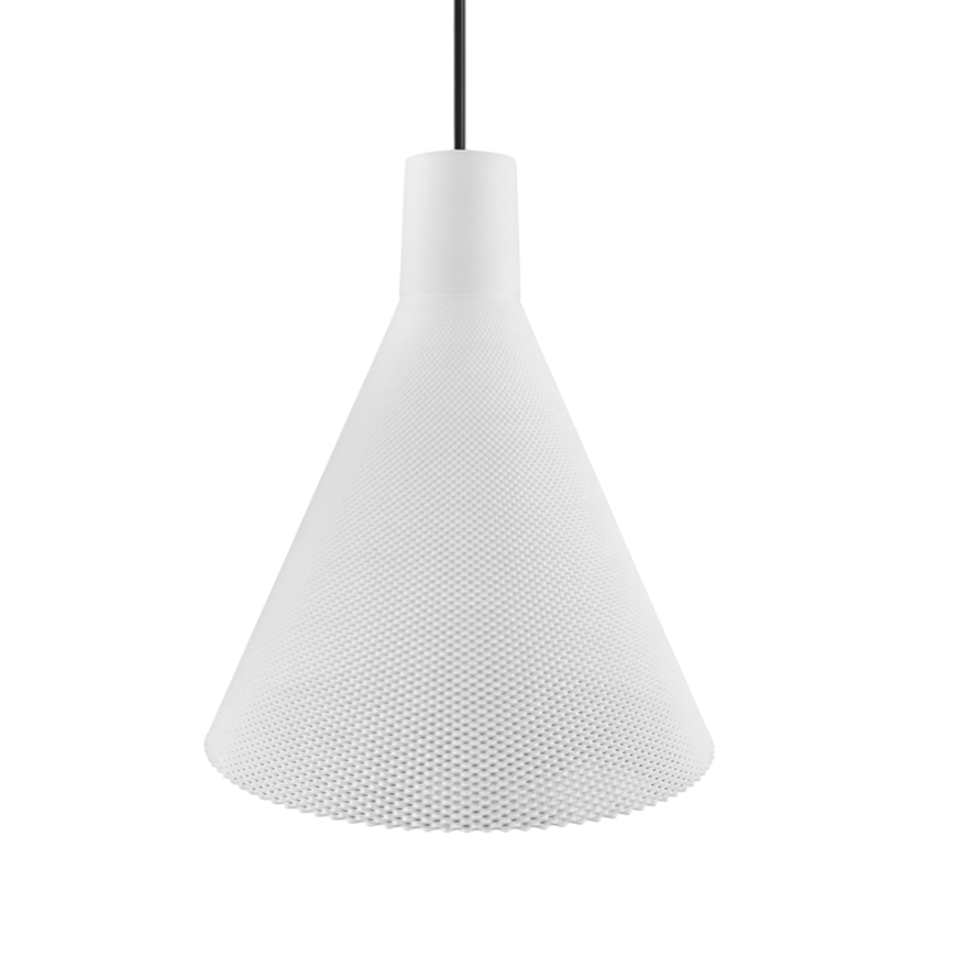 Black Conea Light Pendant Lamp by Azure Pontus, modern lighting fixture with sleek design, hanging from the ceiling.