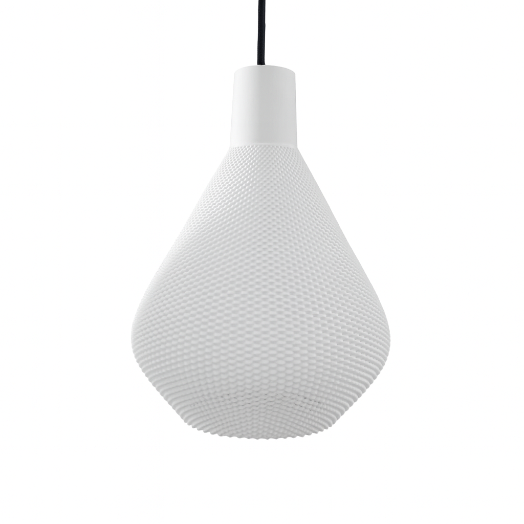 Black Lumisera Pendant Lamp by Azure Pontus hanging from the ceiling, showcasing sleek modern lighting design.