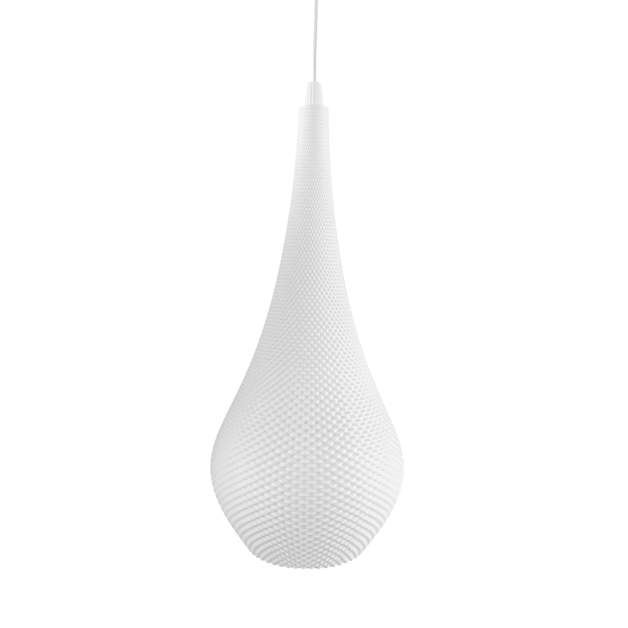 White Teardrop Edition Pendant Lamp by Azure Pontus, modern hanging lighting fixture with sleek teardrop shape.