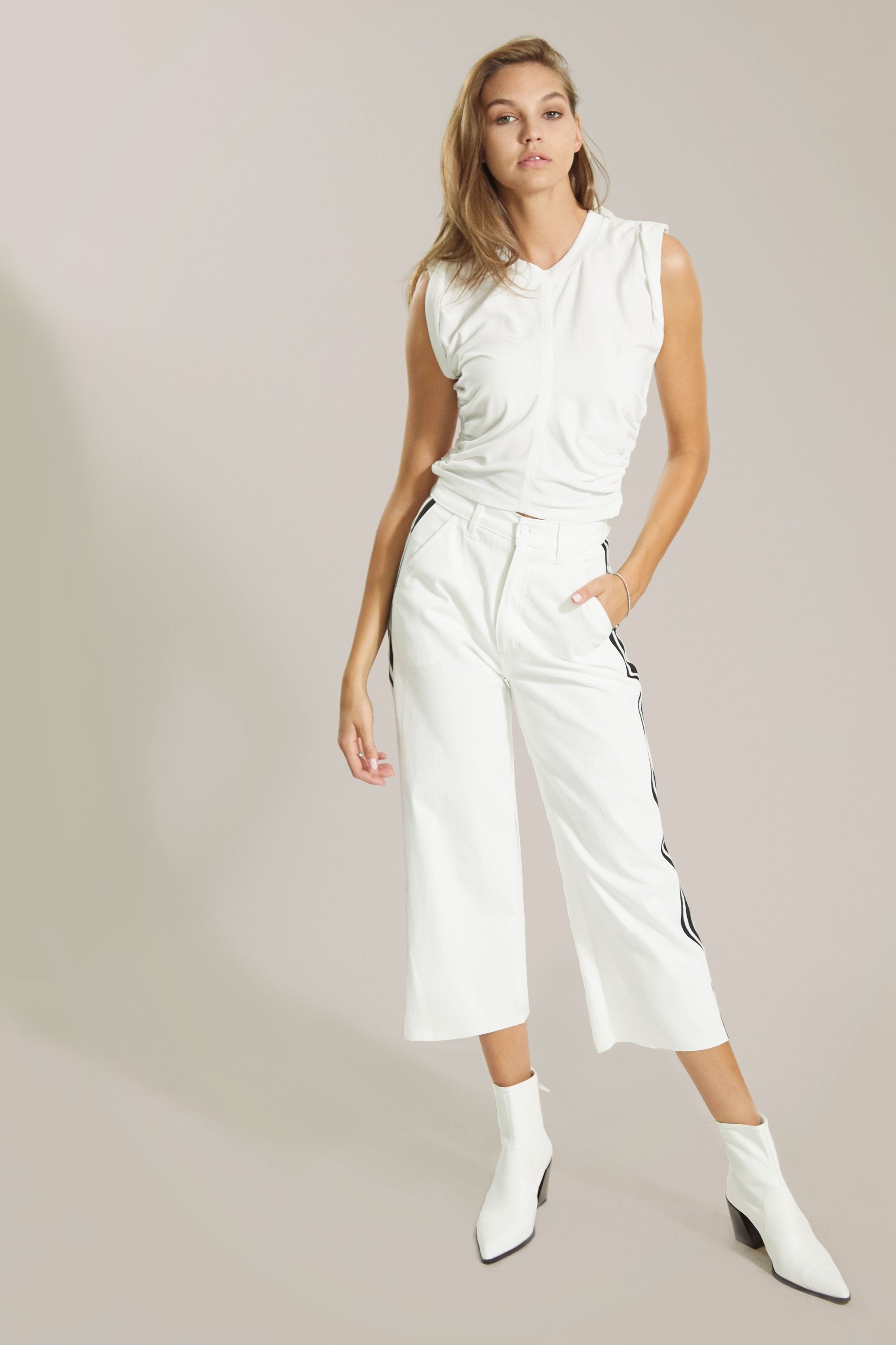 Olive Baobab Lexington Wide Leg pants in Time In The Bottle fabric, showcasing the relaxed fit and stylish design for women&