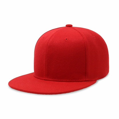Crimson Hector classic flat bill snapback hat with adjustable fit and breathable polyester material, shown from side view.