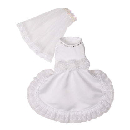 Lime Aeneas Vera wedding dress for pets, elegant pet attire with lace details, displayed on a small dog model.
