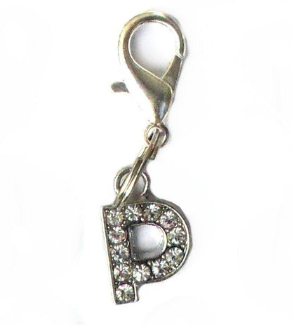 Salmon Oscar A-Z Crystal Letter pet charm attached to a leash, featuring sparkling crystal letter design for pet accessories.