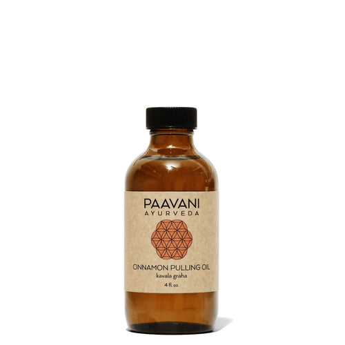 Sky Blue Pontus Cinnamon Pulling Oil for oral health, Ayurvedic oil pulling treatment in a glass bottle with cinnamon scent.