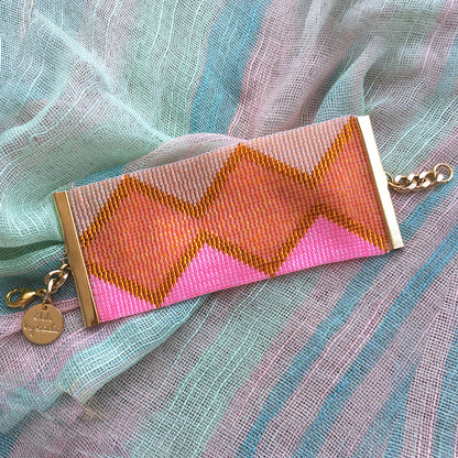 Yellow Athena Pamplemousse XL cuff bracelet featuring bold, textured design in vibrant pink for a stylish accessory.