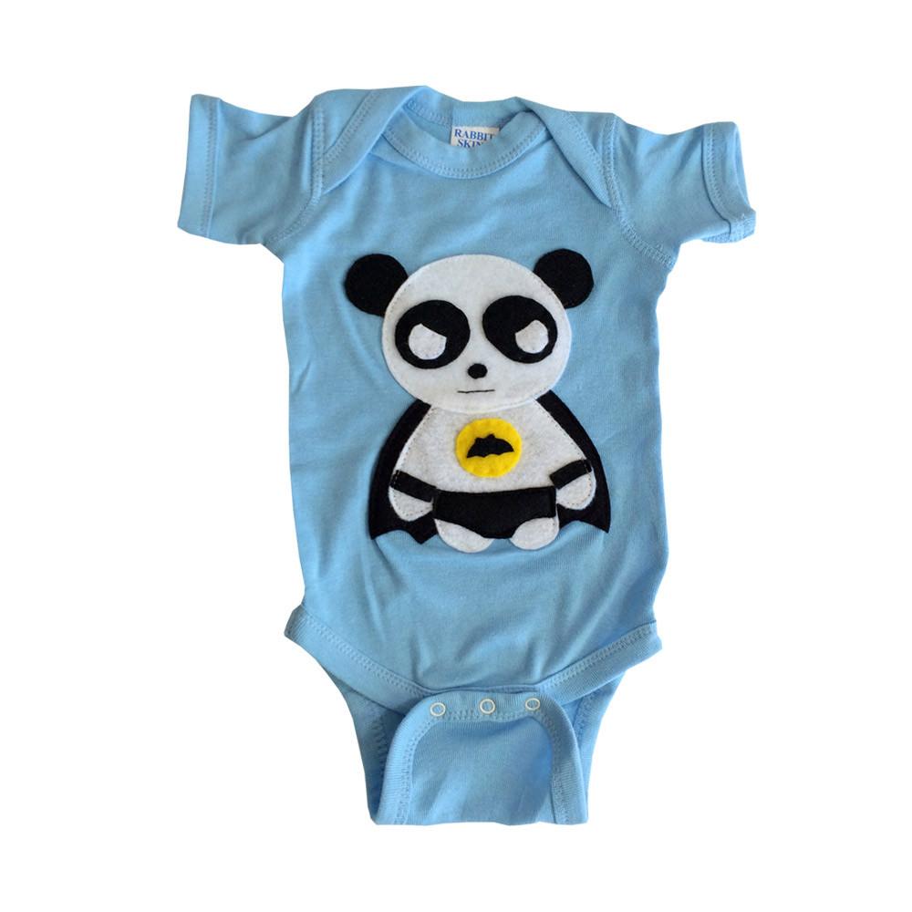 Baby onesie featuring a flying panda design from Sky Blue Milo&